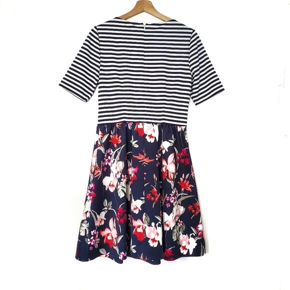 Eliza J | Floral Striped Fit and Flare Dress - Picture 3 of 9